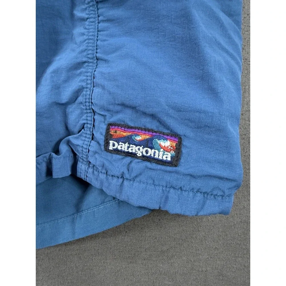 Vtg Patagonia Belted River Baggies Swim Trunks Blue Mesh Lined Wave Logo RARE L